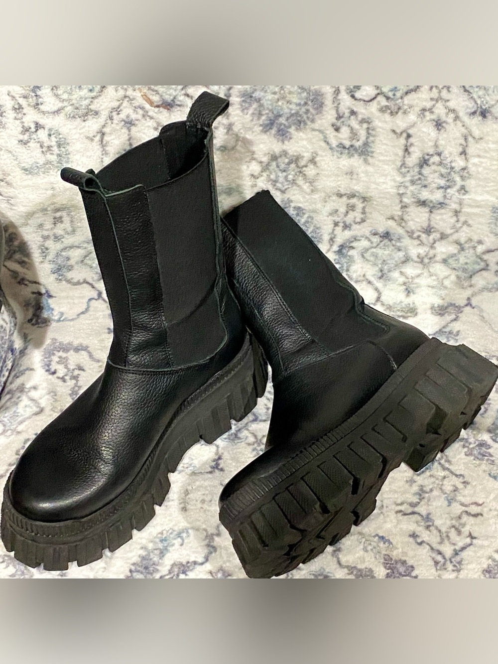 ASOS Design Leather Black Chunky Lug Chelsea Moto Boots Made in Spain Sz.8 EU 39 - Picture 6 of 13